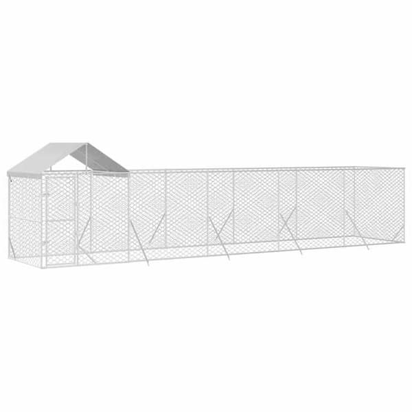 Exklusivt hus - Utomhus hundbur med silvertak 10x2x2,5 m Silver