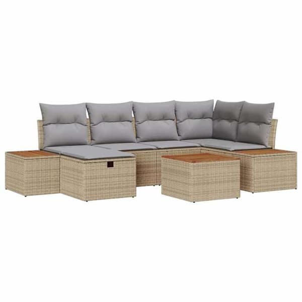 Maison Exclusive - 7 osan beige polyrottinkinen puutarhakalustesetti