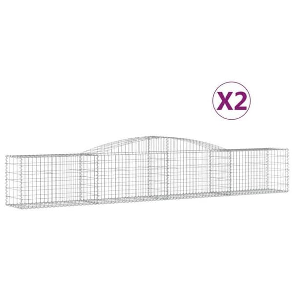 Gabionkorgar - Arqués 2 st - 400×50×60/80 cm - Galvaniserat stål - Tråd 3,5 mm silver-