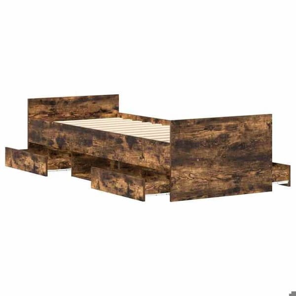 Sengestel - EKSKLUSIV HUS - 100x200 cm - Røget eg - 4 skuffer - Robuste lameller Rökt ek