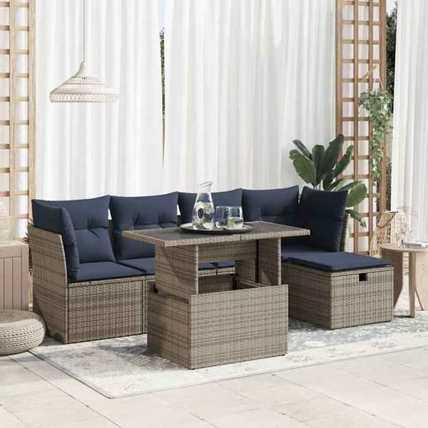 Maison Exclusive - Havegruppe med puder 6 stk grå flettet hartræ