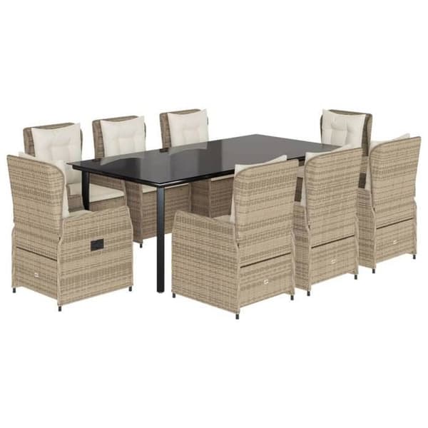 Trädgårdsmöbelset - EXKLUSIVT HUS - Set 9 delar - Polyrotting beige - Tjocka kuddar - Justerbart ryggstöd beige