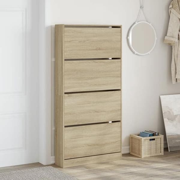 Maison Exclusive - Skoskab med 4 foldbare skuffer i sonoma eg