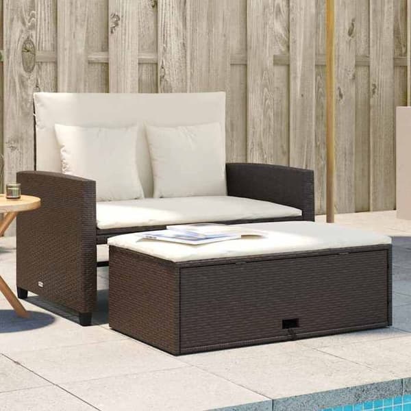 Maison Exclusive - Trädgårdssoffa med kuddar 2 platser brun flätad resin