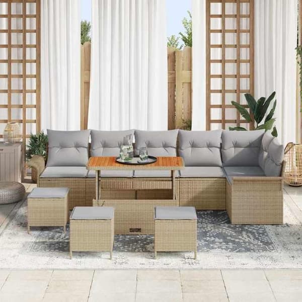 Maison Exclusive - 10 osan puutarhakalustesetti, beige polyrottinki