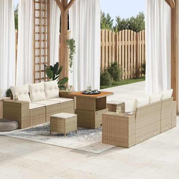 Maison Exclusive - 9 osan beige polyrottinkinen puutarhakalustesetti
