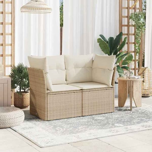Trädgårdsoffa - EXKLUSIVT HUS - 2-sitssoffa - Beige - Flätad resin - Avtagbara kuddar beige