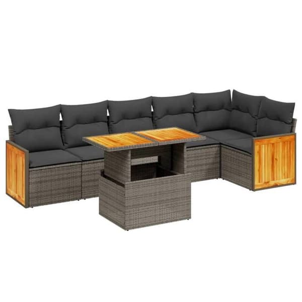 Maison Exclusive - Trädgårdsmöbler med kuddar 7 delar grå flätad resin
