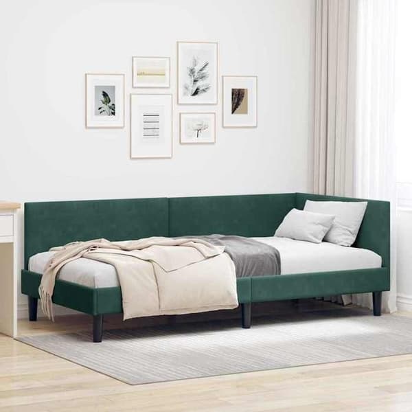Maison Exclusive - Tummanvihreä kulmasänky 90 cm x 190 cm Sametti