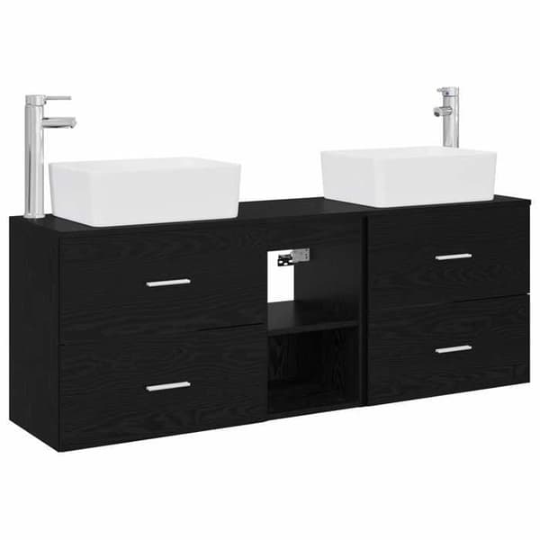 Badeværelsesmøbel - EKSKLUSIV HUS - Sæt 3 stk - Sort - Dobbelt vask - 136 x 35 x 80 cm Svart
