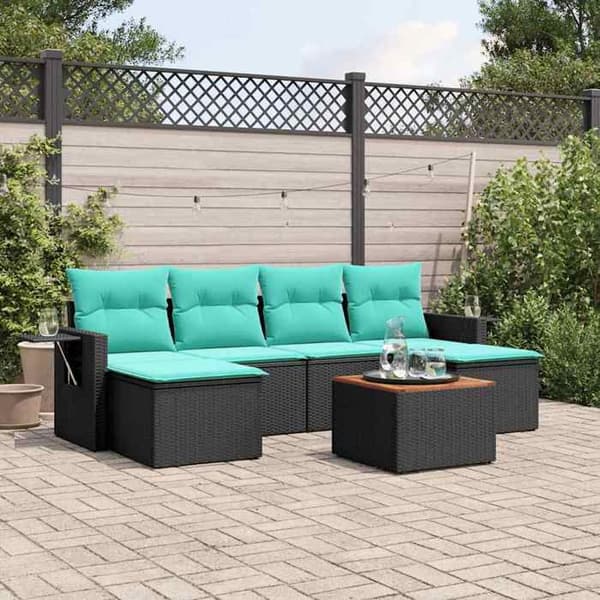 Havemøbel sæt - MAISON EXCLUSIVE - Modulerbart - 7 dele - Sort PE rattan - Sammenklappeligt sidebord Svart (kuddar)