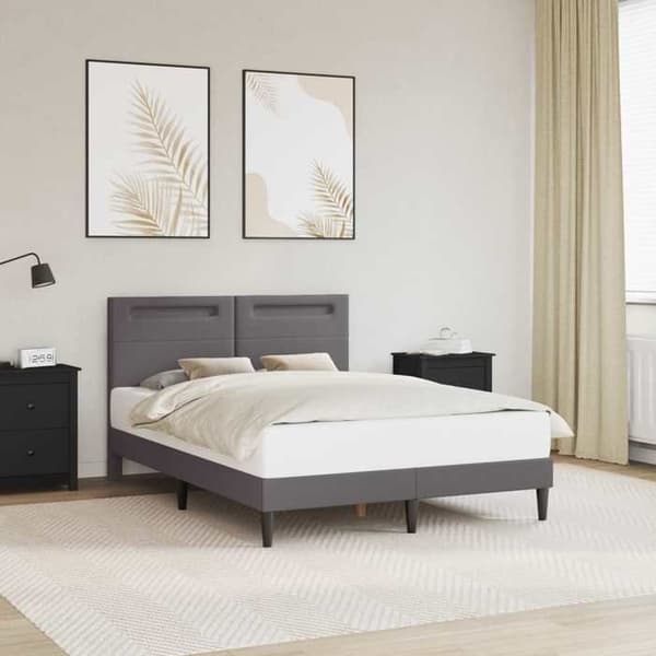 Maison Exclusive - Sängram med LED-remsor Grå 140 x 200 cm Konstläder