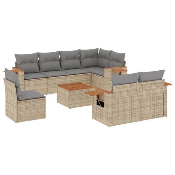 Maison Exclusive - Trädgårdsmöbler med kuddar 9 delar beige flätad resin
