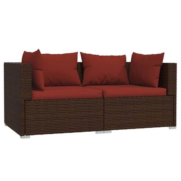Maison Exclusive - Soffa 2 platser med kuddar Brun Flätad resin brun