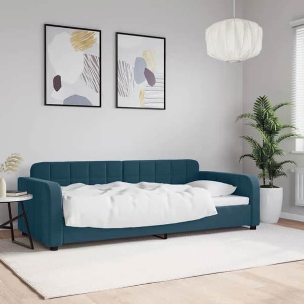 Sengebænk - EKSKLUSIV HUS - 90x200 - Blå - Velour - Lamelseng Blå