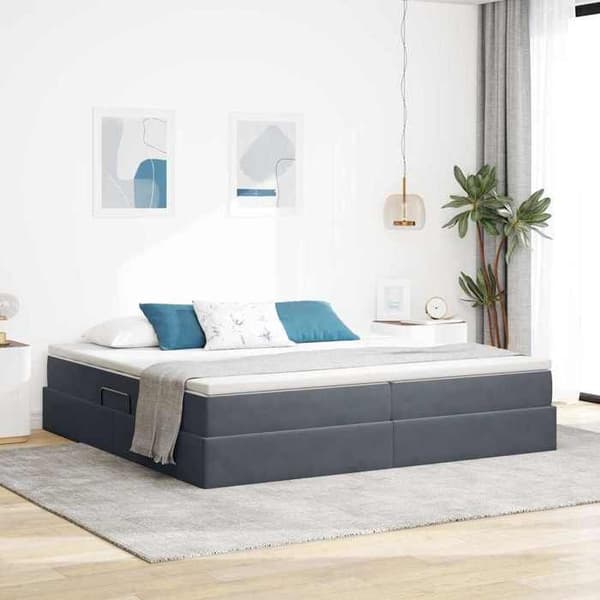 Maison Exclusive - Säng med förvaring och madrass Mörkgrå 200 x 200 cm Sammet Mörkgrå