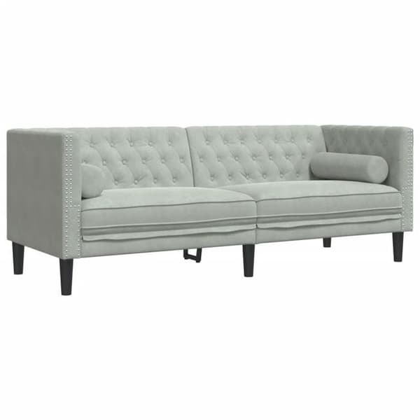 Maison Exclusive - Chesterfield-soffgrupp med 2 st ljusgrå kuddar Ljusgrått