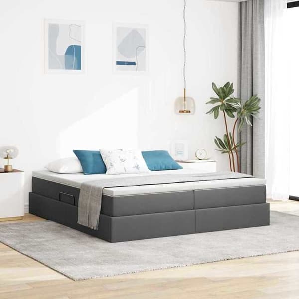 Maison Exclusive - Säng med förvaring och madrass Mörkgrå 200 x 200 cm Polyester Mörkgrå