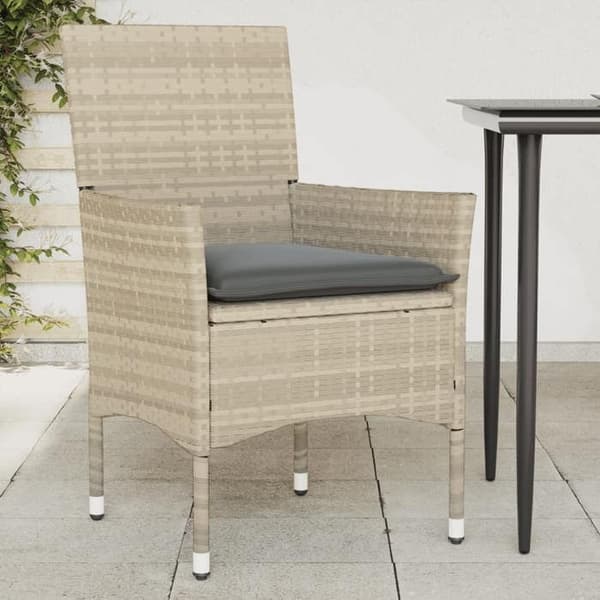 Maison Exclusive - Trädgårdsstolar med kuddar, set om 2, ljusgrå, flätad resin ljusgrått