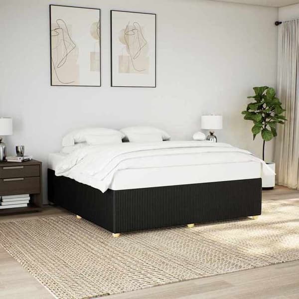 Sengestel - EKSKLUSIV HUS - 200x200 cm - Sort polyesterstof - Inkluderet lamelbund - Robuste ben Svart
