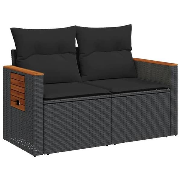 Maison Exclusive - Trädgårdsoffa med kuddar 2 platser svart flätad resin