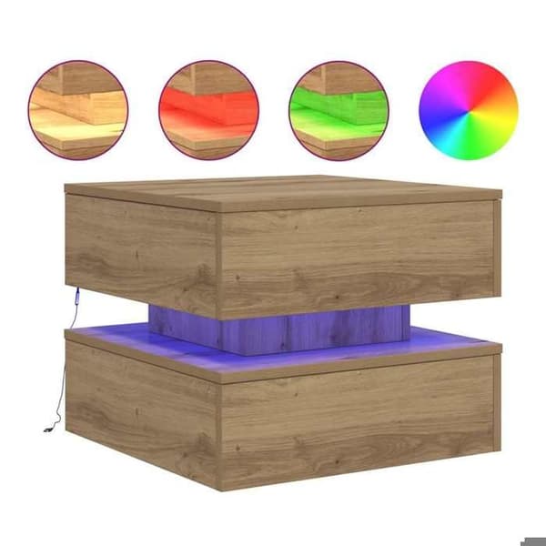 Maison Exclusive - Sofabord med LED-lys, håndlavet egetræ 50x50x40 cm Ek