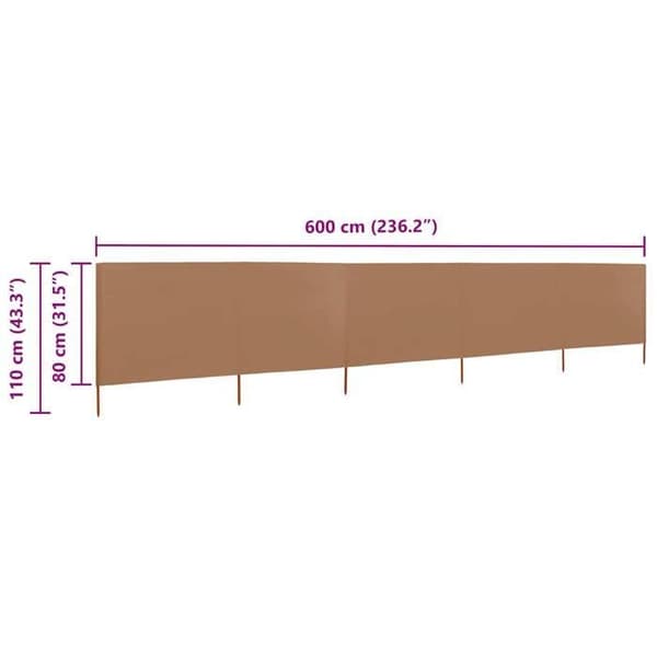 Maison Exclusive - Skärm 5 paneler Tyg 600 x 80 cm Taupe Mol