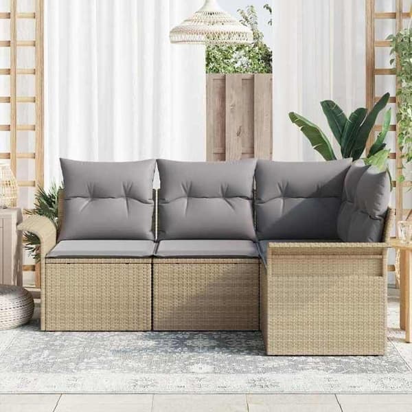 Modulär trädgårdsoffan - EXKLUSIV HEM - Modulär - Beige - Poly rattan UV-beständig - Pulverlackerad stålram beige