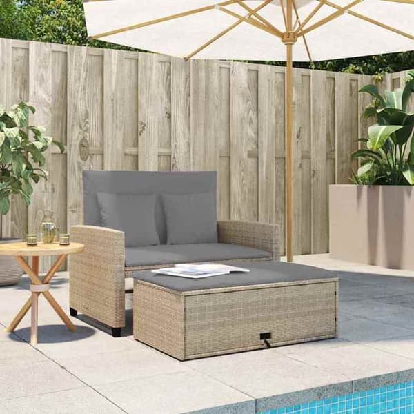 Maison Exclusive - Trädgårdsoffa med kuddar 2 platser beige flätad resin