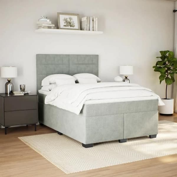 Maison Exclusive - Seng solid bund med socker og madras Grå 160x200cm Velour