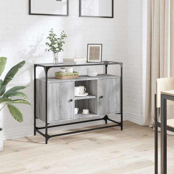 Maison Exclusive - Buffé med glasöverdel i sonoma grå ingenjörsträ