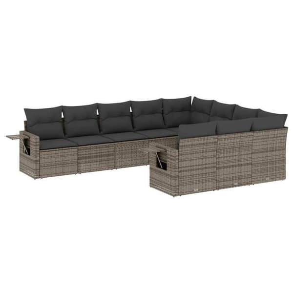 Maison Exclusive - Trädgårdsmöbler med kuddar 10 delar grå flätad resin