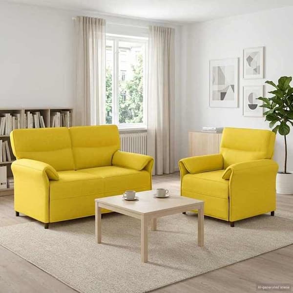 Maison Exclusive - 2 kpl vaaleankeltaisia sohvia kankaasta