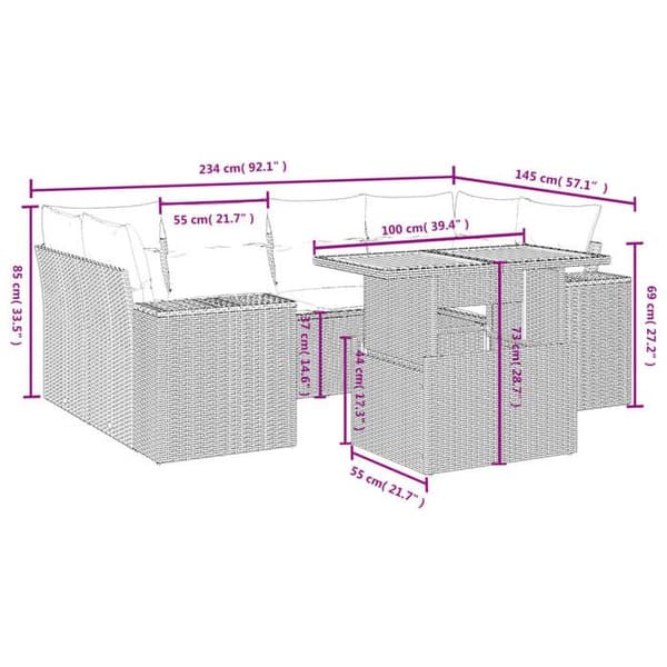 Maison Exclusive - Puutarhakalusteet tyynyillä 7 kpl harmaa punottu muovi Grå