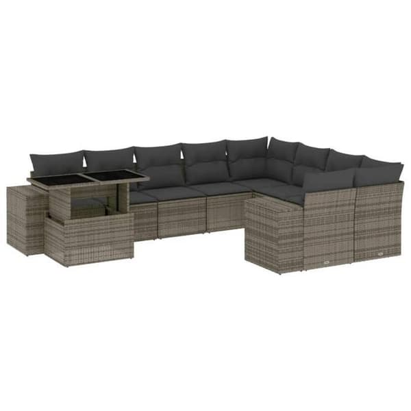 Maison Exclusive - Trädgårdsmöbler med kuddar 10 delar grå flätad resin