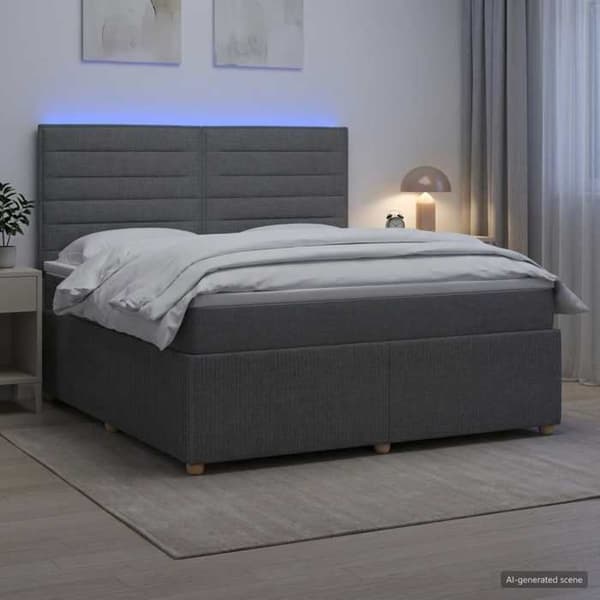Maison Exclusive - Boxspring säng med LED och mörkgrå madrass 140 x 190 cm Tyg Mörkgrå