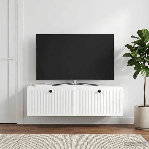 Maison Exclusive - Väggmonterad TV-möbel Väggmontering Vit glans 98 x 41 x 30 cm
