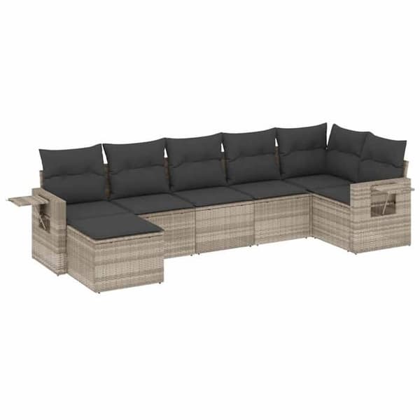 Maison Exclusive - Trädgårdsmöbler med kuddar 7 delar ljusgrå flätad resin