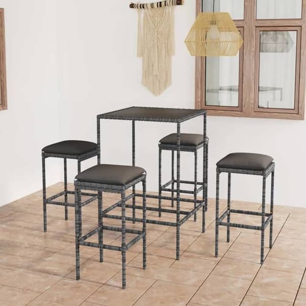 Maison Exclusive - Trädgårdsbarset 5 delar med kuddar, flätad resin, Grå Grå