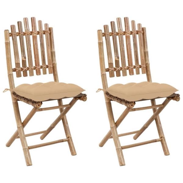 Havestole - EKSKLUSIVT HUS - Sæt af 2 - Massivt bambus - Sammenklappelige - Beige polyesterpuder Ej specificerat