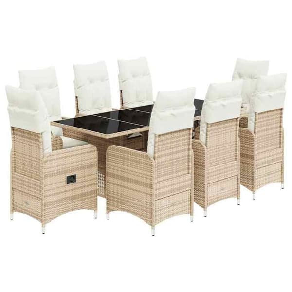 Ensemble bistro - EKSKLUSIVT HUS - 9 dele - Poly rattan - Beige puder - Tempereret glasplade beige