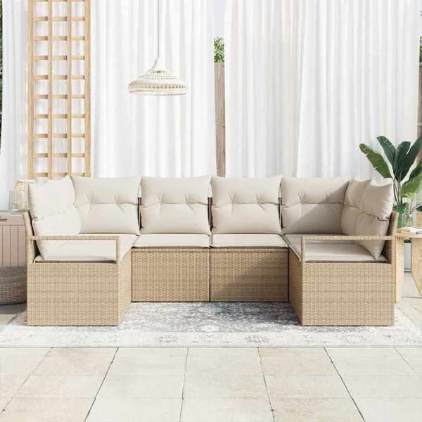 Trädgårdsmöbelset - EXKLUSIV HEM - 6 delar - Beige - Hållbar polyrotin - Modulär, stålram beige