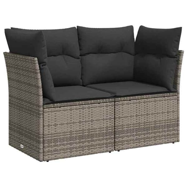 Maison Exclusive - Trädgårdssoffa 2 platser med grå kuddar i flätad resin