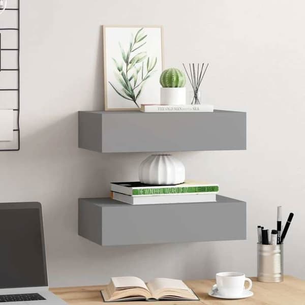 Væghylder - EKSKLUSIV HUS - 2 stk - Med skuffe - Grå - 40x23,5x10 cm Grå