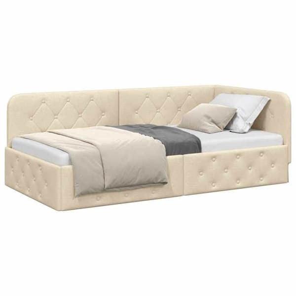 Vinkelsängram - EXKLUSIV HEM - L-formad ram - 100 x 200 cm - Vändbar armstöd - Cremefärgad polyester tyg Grädde