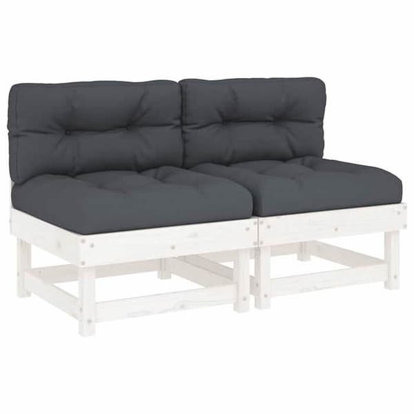 Maison Exclusive - Centrala soffor med kuddar 2 st vit massiv furu