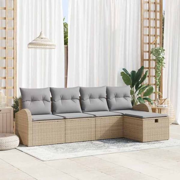 Maison Exclusive - 5 osan beige polyrottinkinen puutarhakalustesetti