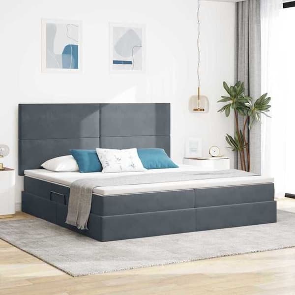 Maison Exclusive - Seng med opbevaring og madras Mørkegrå 200 x 200 cm Velour Mörkgrå