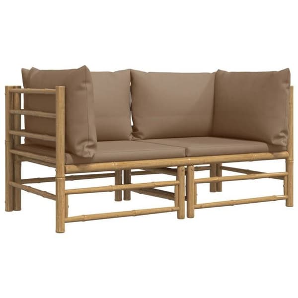 Maison Exclusive - Hörnsoffor för trädgård med taupe kuddar 2 st bambu