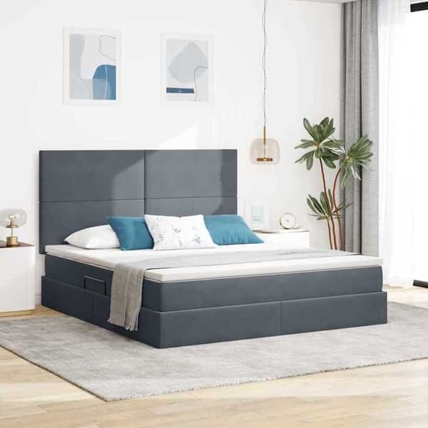 Maison Exclusive - LED opbevaringsseng med madras Mørkegrå 160 x 200 cm Mörkgrå